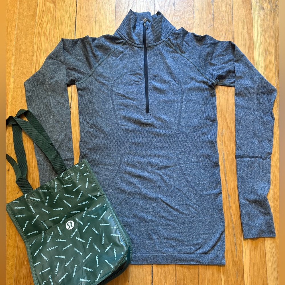 Lululemon half zip long layering sleeve top and Lululemon reusable tote bag